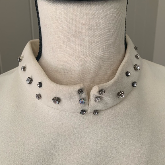 Vintage 60’s Tee-Ça Formal Winter Dress Ivory Rhinestones size sm 4-6 (no tag) - Picture 3 of 16